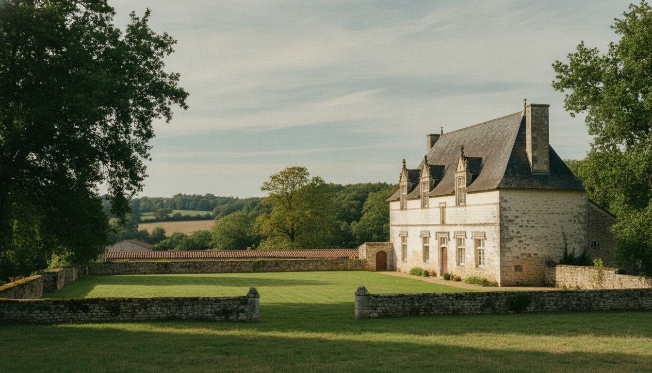 Manoir percheron entouré de haies bocagères et de prairies